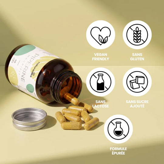 Magrifit Piperine est vegan friendly, sans gluten, sans lactose, sans sucre ajouté, formule épurée