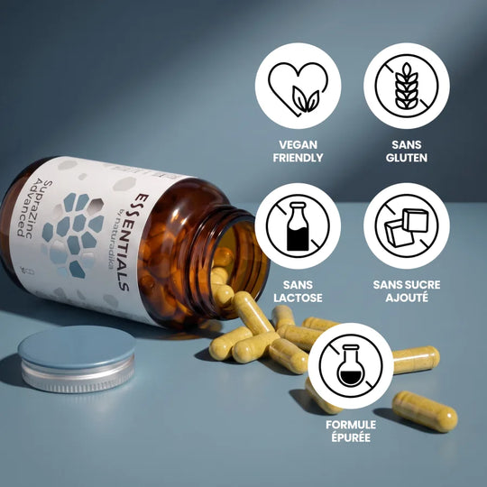 SupraZinc Advanced vegan friendly, sans gluten, sans lactose, sans sucre ajouté et à la formule épurée