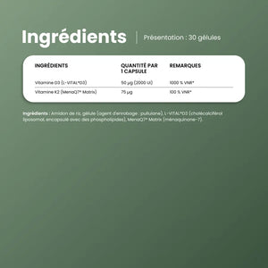 Ingrédients de DuoWell D3+K2 : vitamine D3 L-VITAL®D3 et vitamine K2 MenaQ7® Matrix