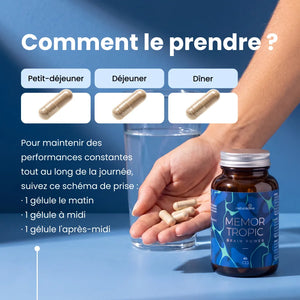 Comment prendre Memor Tropic : 1 gélule au petit-déjeuner, 1 au déjeuner et 1 au dîner