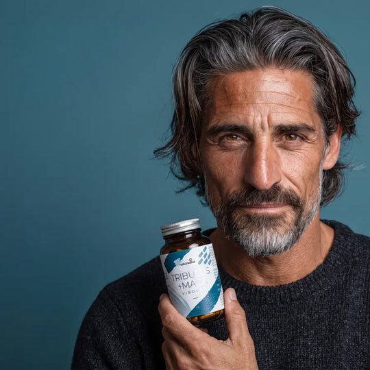 Homme tenant le flacon de Viboost Tribulus + Maca de Naturadika