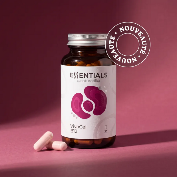 VivaCel B12 de Naturadika — flacon de 30 gélules de vitamine B12 avec folate